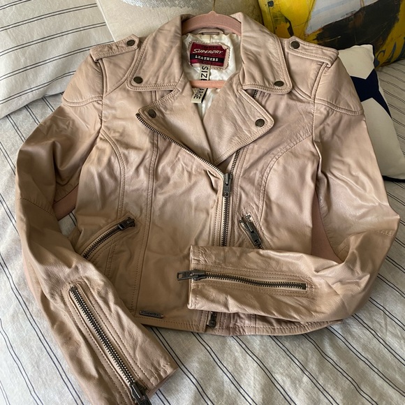 SuperDry Women’s Size Large Leather Jacket, Pink/Beige color - Picture 5 of 8